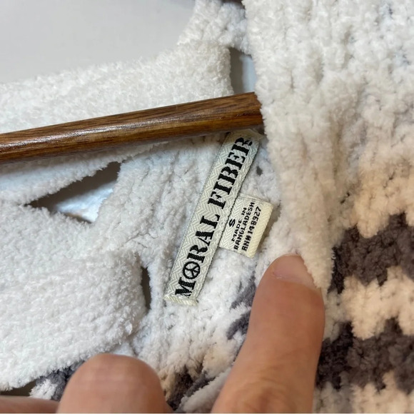 Moral Fiber Chenille Soft Striped Lace Up Back Sweater Long Length Size Small‎ - Picture 10 of 10